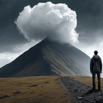 The Weight of Distant Goals**
    A lone figure stands at the bottom of an immense, cloud-shrouded mountain, representing an overwhelming and distant goal. The person appears small and dispirited, looking up at the seemingly insurmountable task. The path ahead is long and featureless, conveying a sense of lost motivation, procrastination, and psychological paralysis before even starting. The mood is one of hopelessness and being crushed by the scale of the task.

2.  **