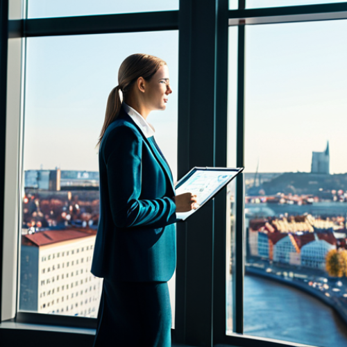 Home 8 A professional female data analyst in a modest business suit, fully clothed, focused on a large, interactive transparent dashboard display in a modern, sunlit office overlooking a cityscape, reminiscent of Gothenburg. Her hands are naturally positioned, gesturing towards vibrant, detailed charts and graphs illustrating complex sales data. The scene emphasizes clear data visualization, engagement, and data-driven insights. Perfect anatomy, correct proportions, natural pose, well-formed hands, proper finger count, natural body proportions, professional photography, high quality, highly detailed, safe for work, appropriate content, professional, modest.